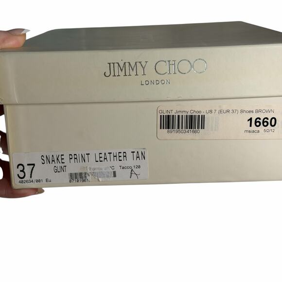 Jimmy Choo Glint Snake Print Leather Peep Toe Heels Size 7 - Picture 12 of 13